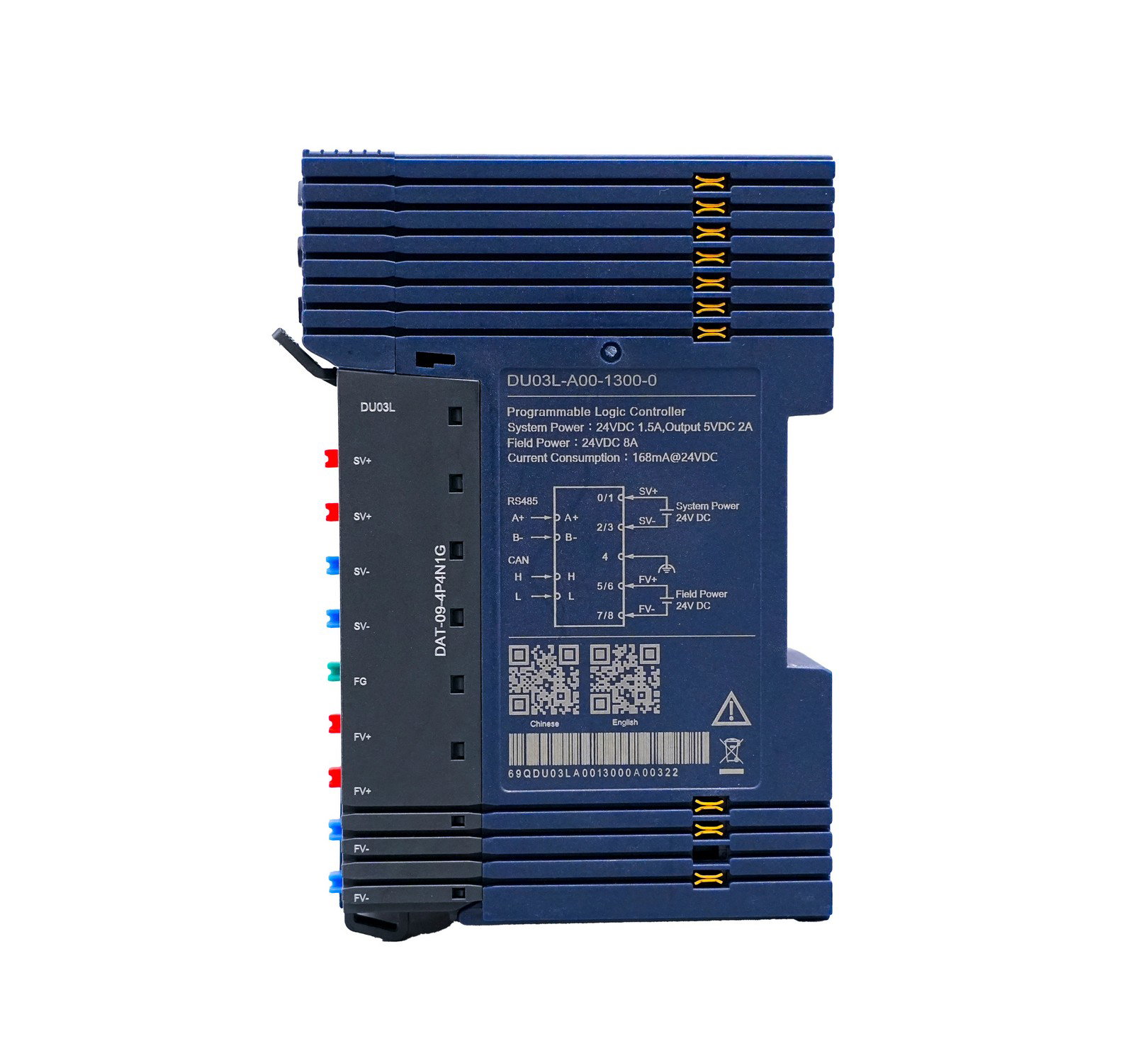 Odot DU03L-A00-1300-0 EtherCAT – side view with type label