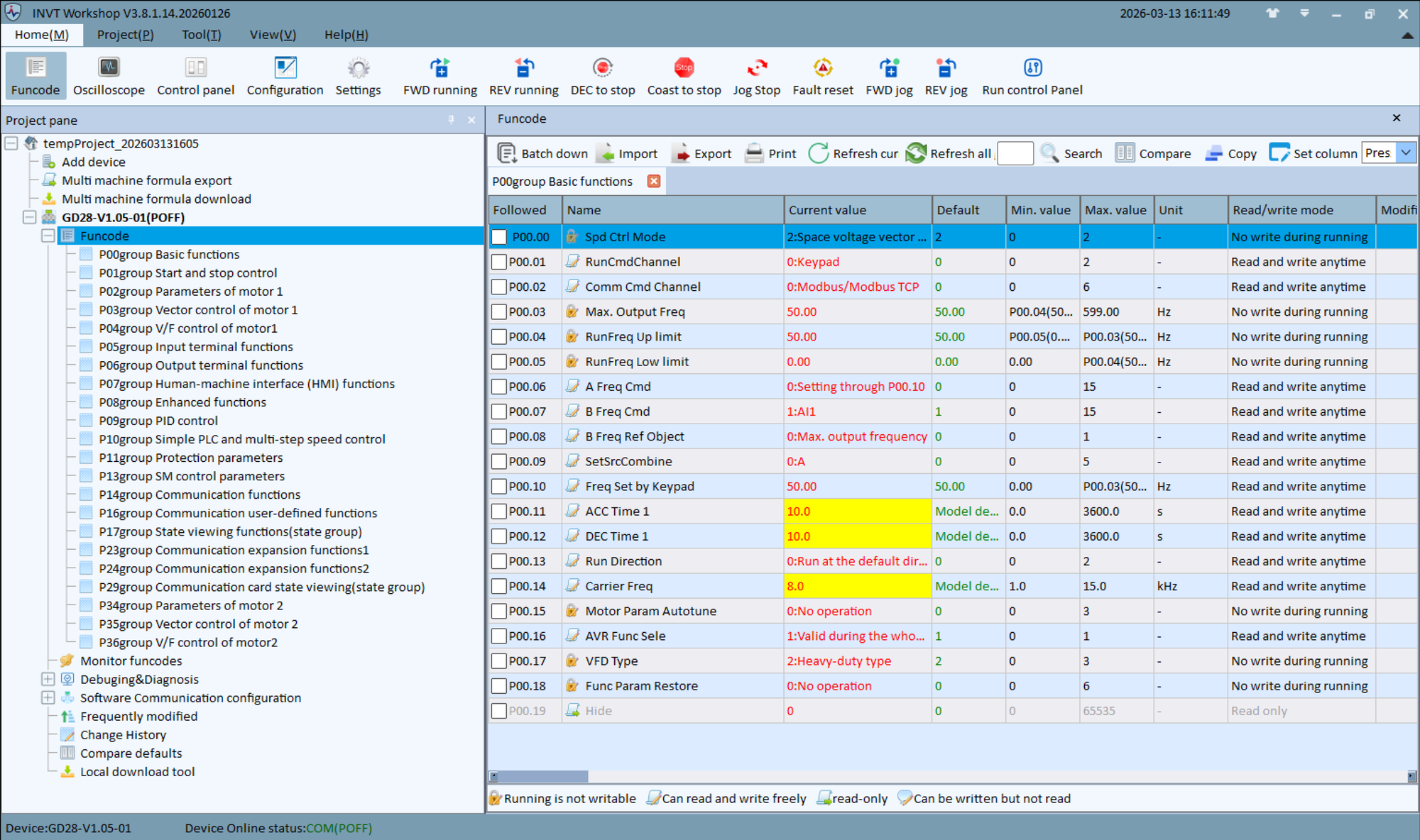 INVT Workshop Software zur Parametrierung der INVT Frequenzumrichter