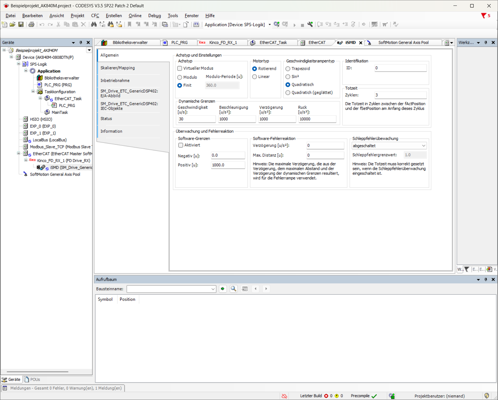 CODESYS Development System: Achsparameter einer Kinco-iSMD-Servoachse in SoftMotion