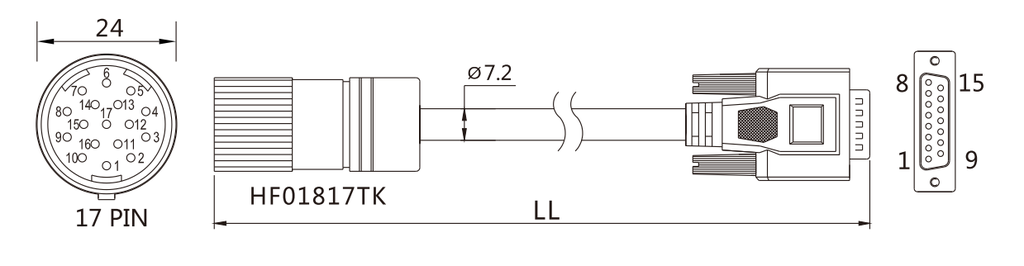 5m encoder cable - for Kinco servo motor (HFO18)