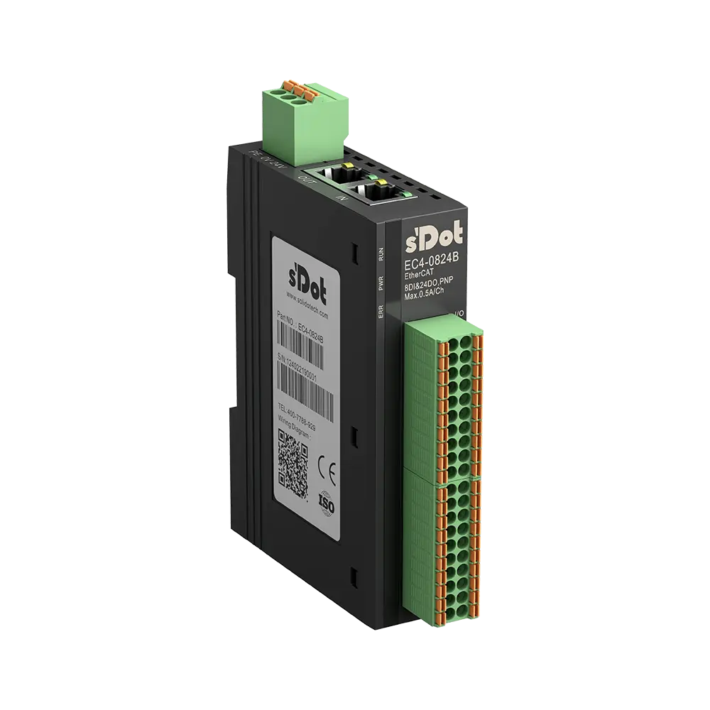 Solidot Remote IO I/O-EC4.0824B Modul mit integriertem EtherCAT-8 Eingänge und 24 Ausgänge
