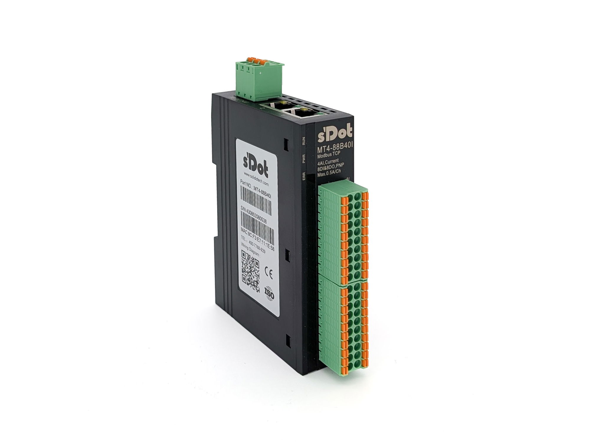 Solidot gemischtes Modbus TCP Remote I/O-Modul MT4 mit 16 Kanälen digital und 4 analogen Eingängen