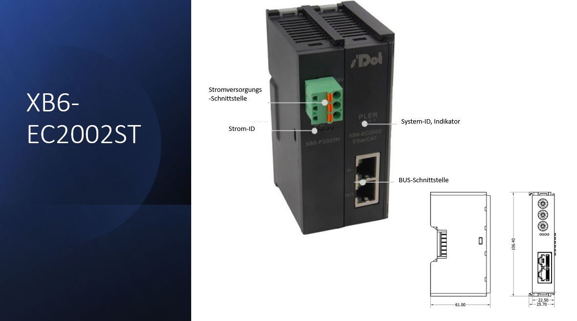 Solidot Ethercat bus coupler for XB6 remote I/O with power supply unit and end cap