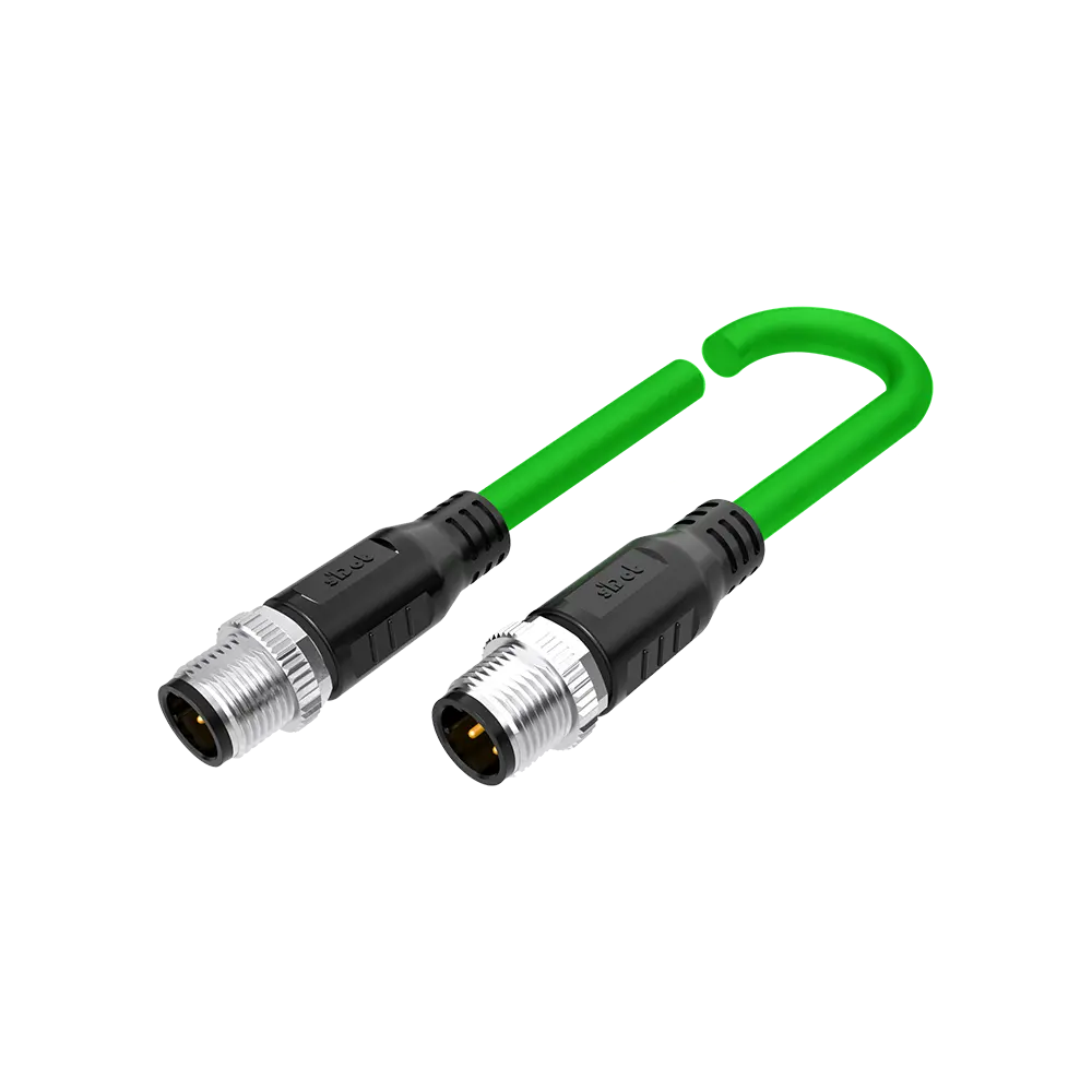 Solidot connection cable M12 D-coded to M12 D-coded, shielded, green