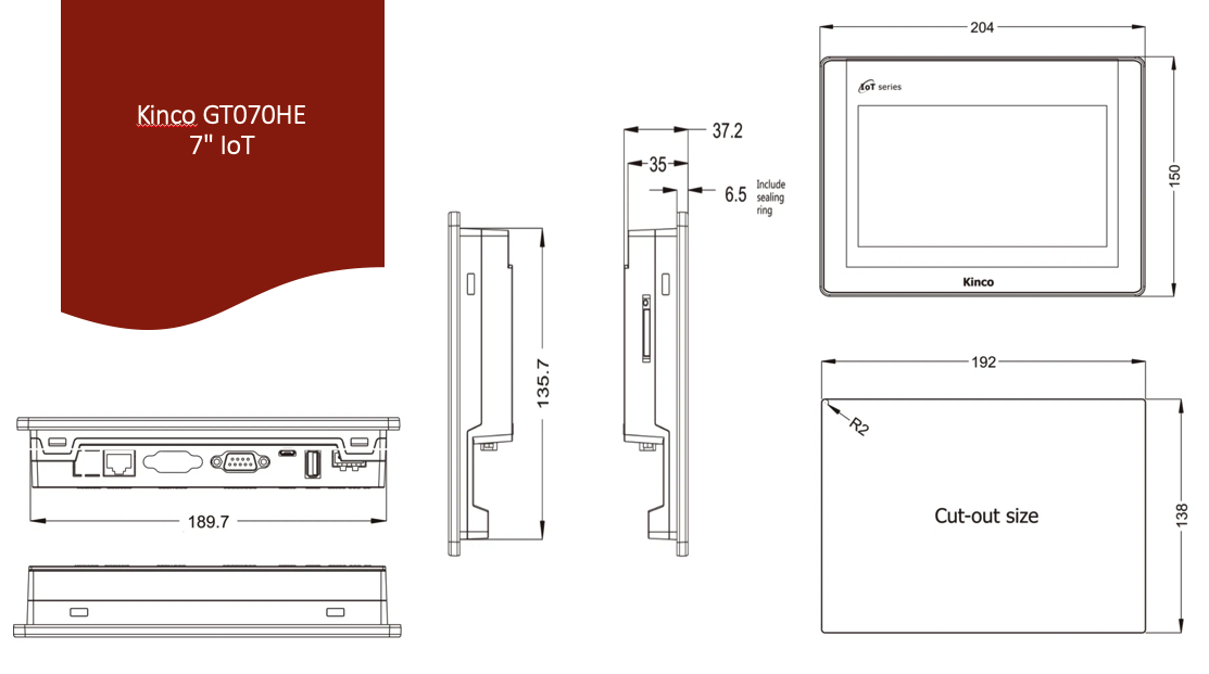 Kinco GT070HE 7" IoT Series Widescreen HMI Touch Panel with Ethernet