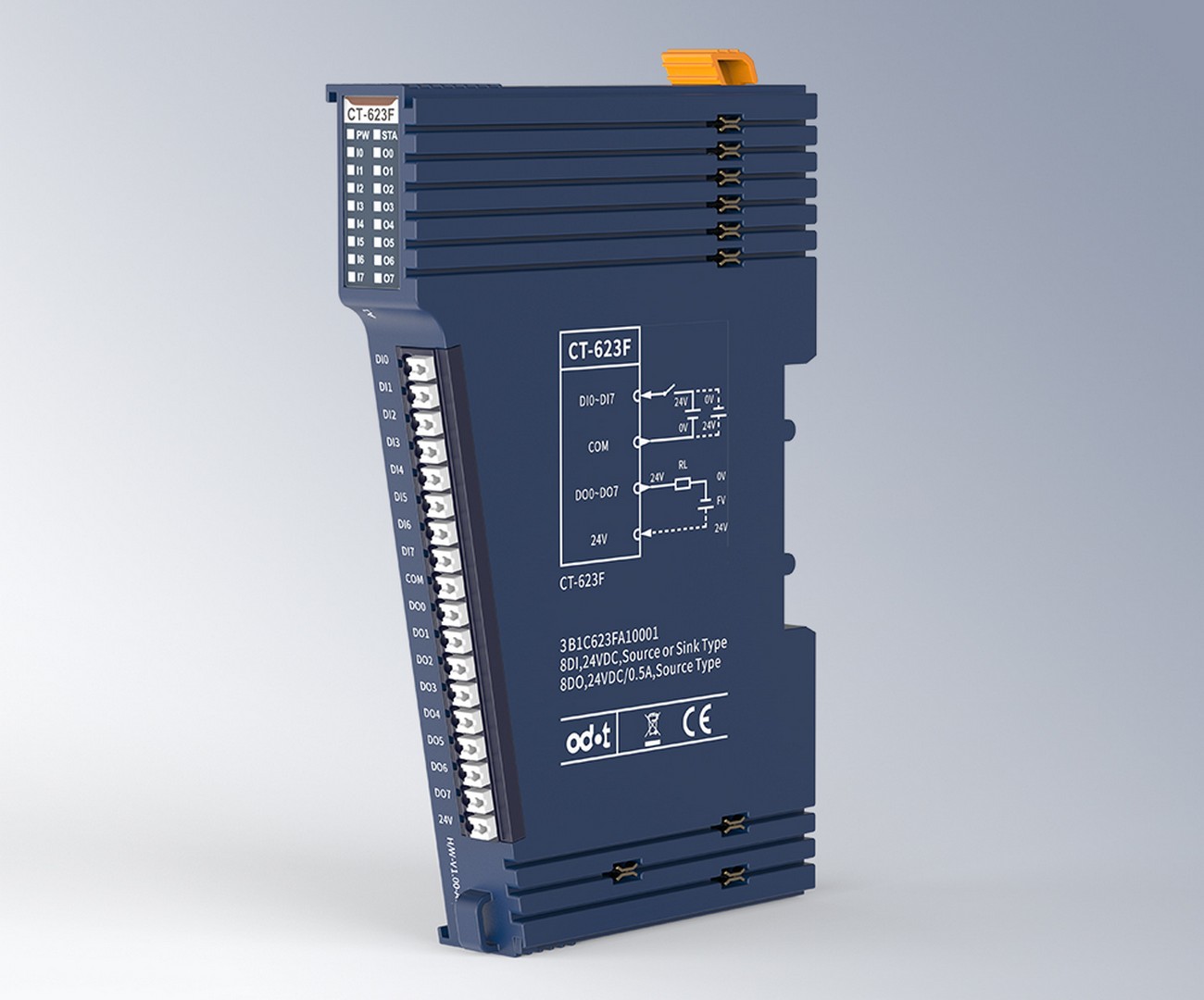 Odot CT-623F – 8 digital inputs 24 V DC (PNP/NPN) + 8 digital outputs transistor 0.5 A (PNP)