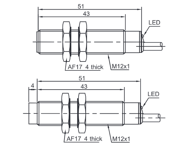 induktiver Näherungsschalter Lanbao mit Kabel (PVC) - Durchmesser M12x1 - Schaltabstand 4 mm