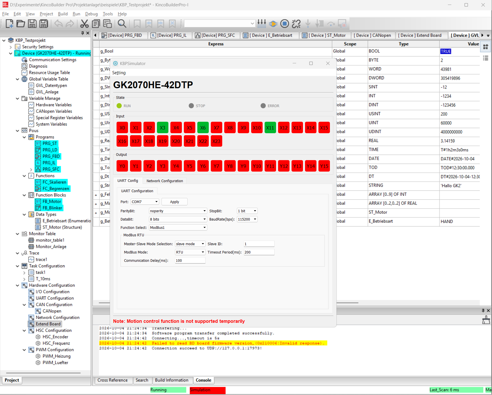 Kinco Builder Pro: integrated simulator with online variable monitoring