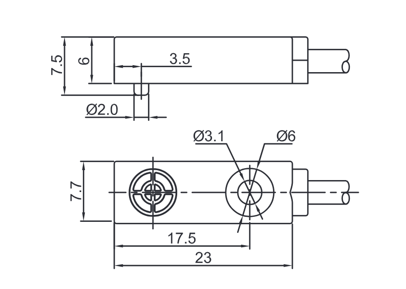 inductive proximity switch - width 8 mm - switching distance 2.5 mm - with 2-meter cable (PVC)