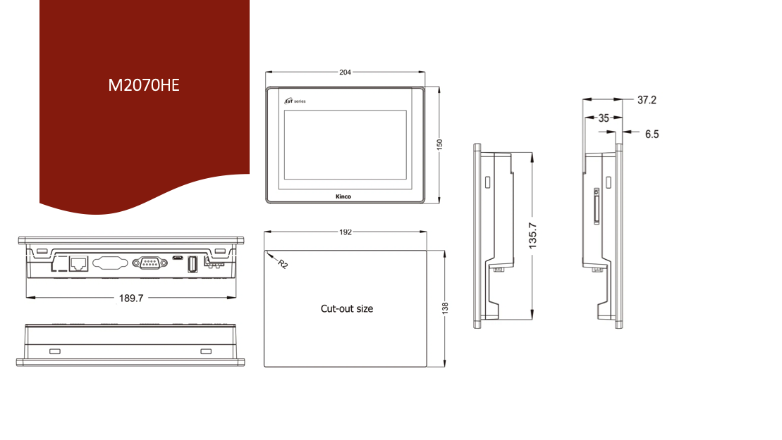 Kinco M2070HE 7" M2 Series Widescreen HMI touch panel with Ethernet