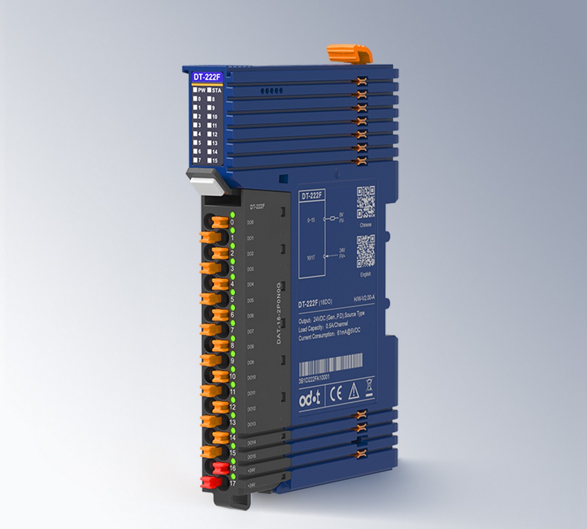 Odot DT-222F – 16 Digitalausgänge Transistor 24 V DC / 0,5 A (PNP), D-Serie