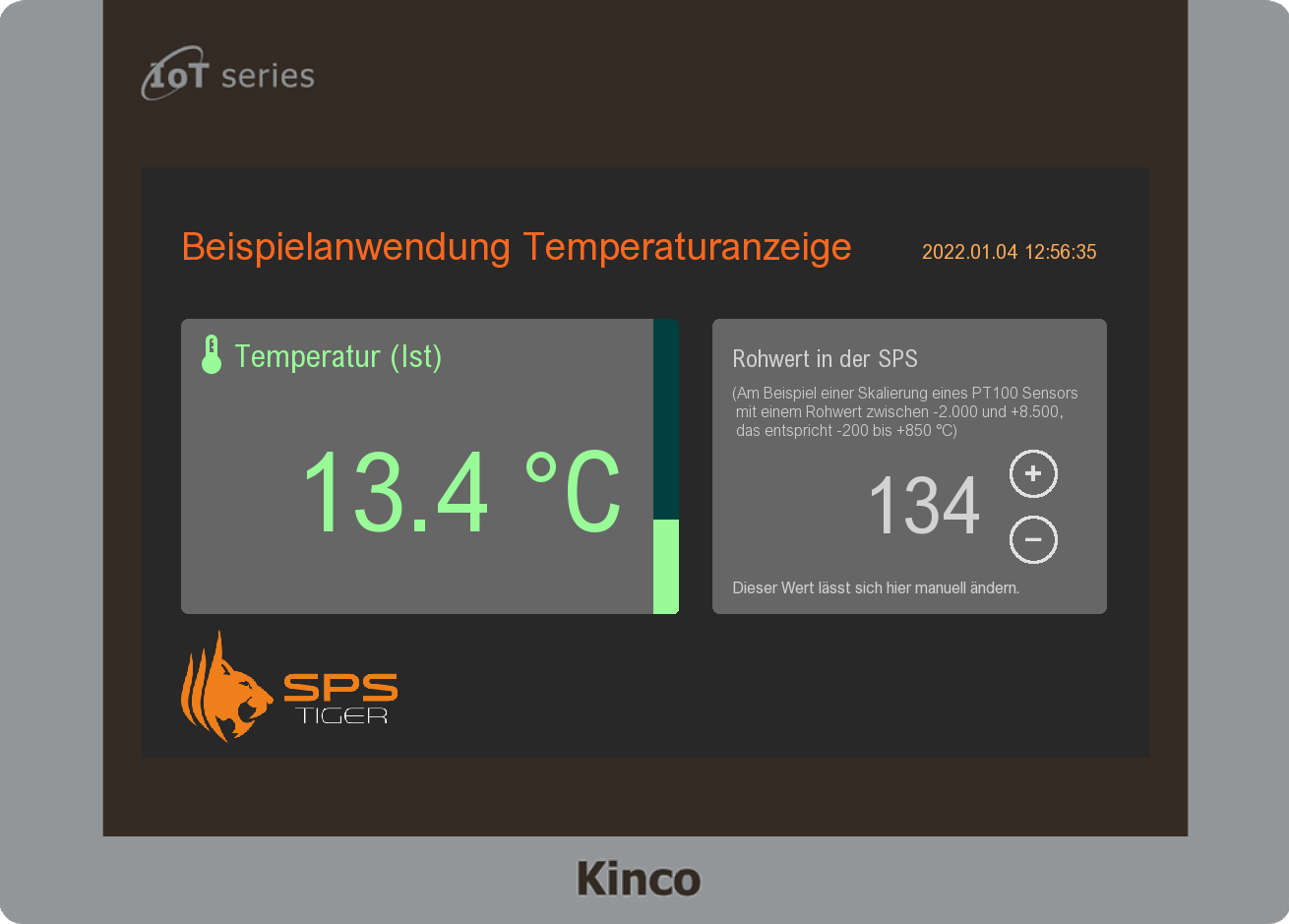 Beispielprogramm für eine einfache Temperaturanzeige für Kinco HMI