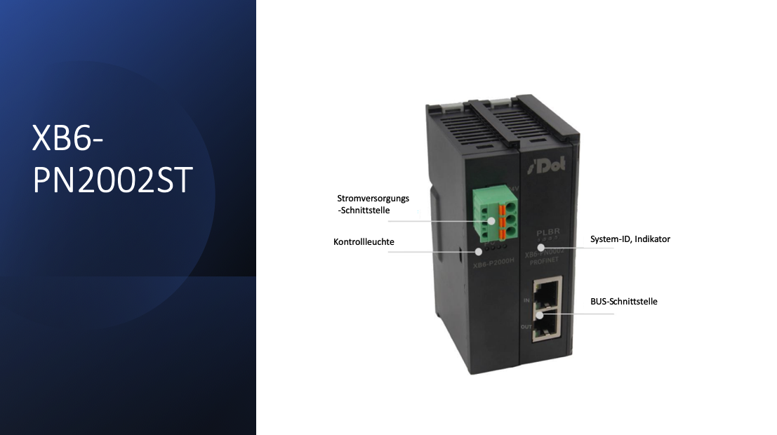 Solidot Profinet bus coupler for XB6 remote I/O with power supply unit and end cap