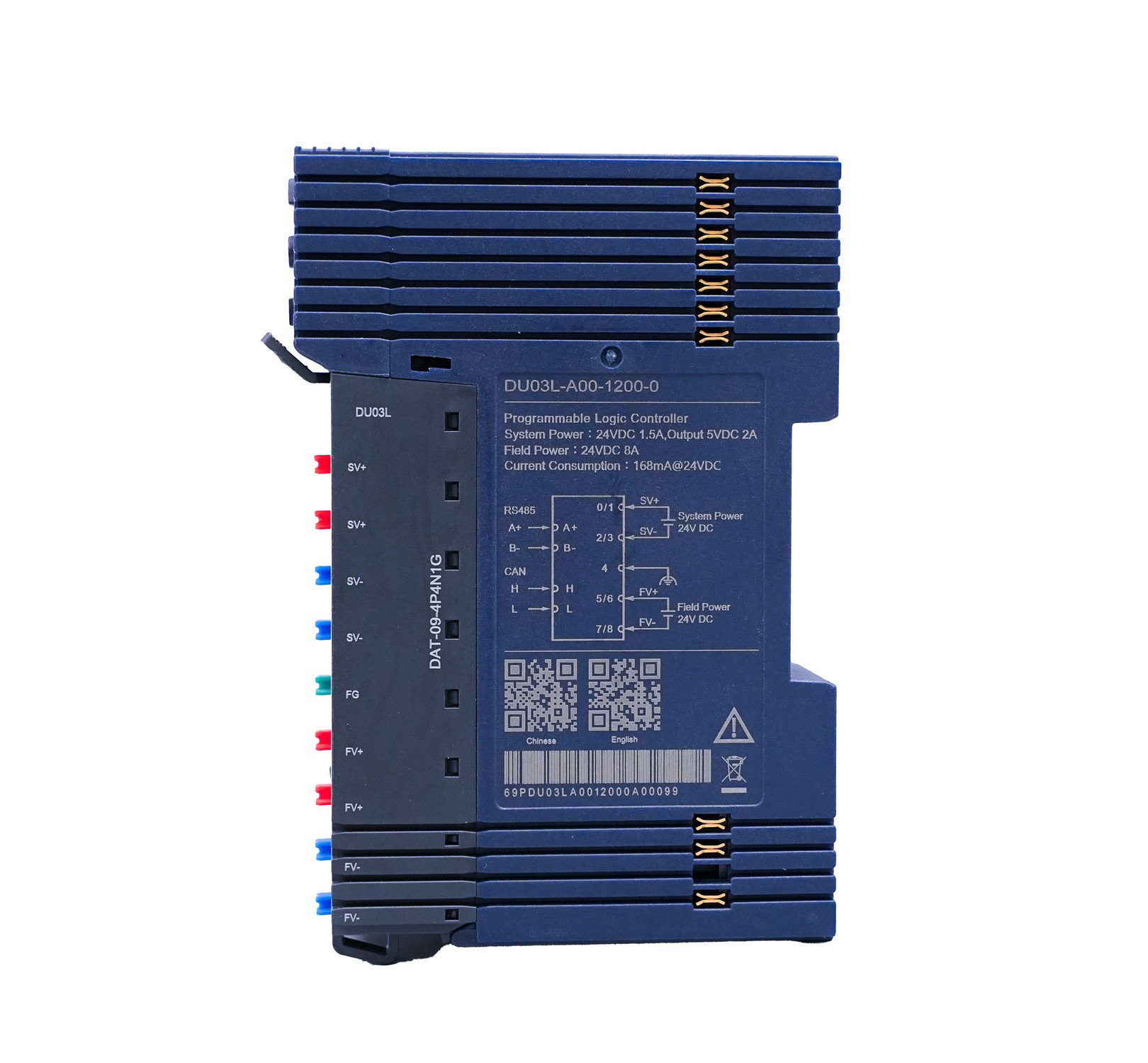 Odot DU03L-A00-1200-0 PROFINET – side view with type label