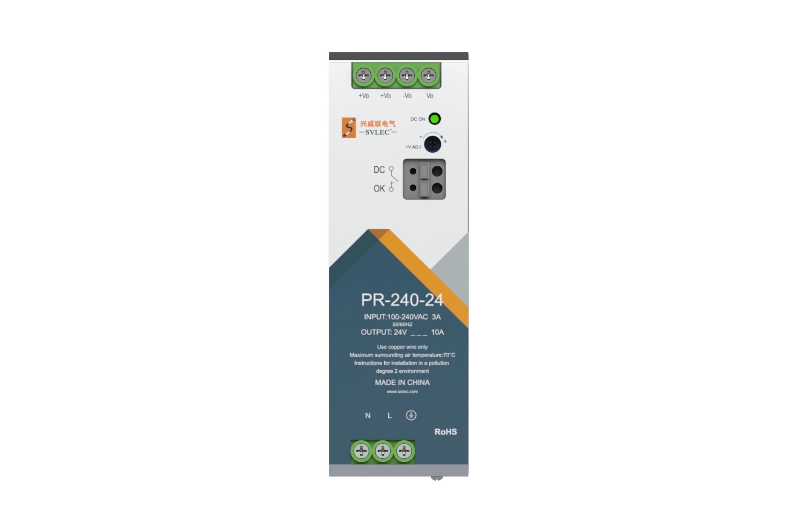 SVLEC PR DIN rail power supply – front view (PR-240-24)