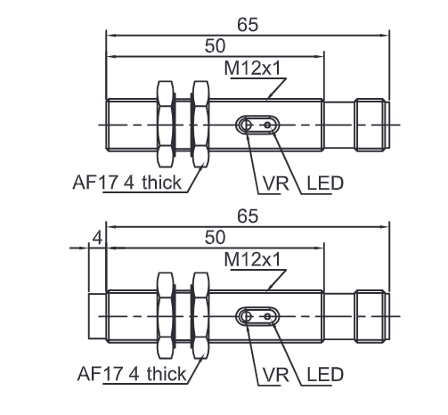 capacitive proximity switch Lanbao - diameter M12x1 - switching distance 4 mm