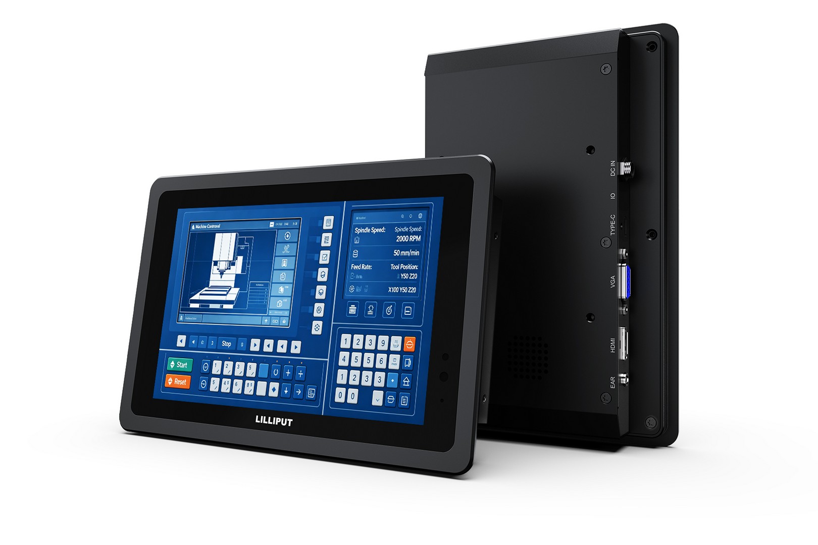 Lilliput TK719/T 7-inch touch monitor, front and rear view