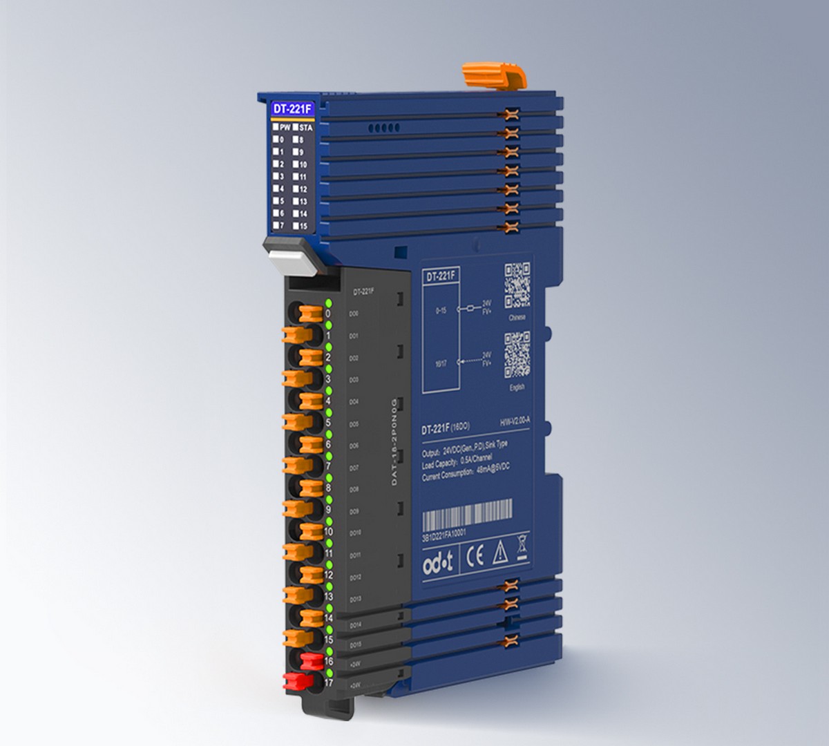 Odot DT-221F – 16 Digitalausgänge Transistor 24 V DC / 0,5 A (NPN), D-Serie
