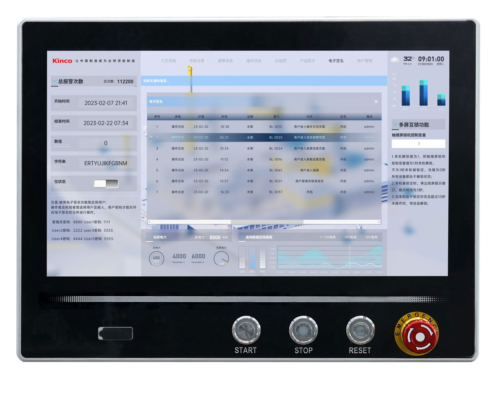 Kinco Future Series F2156E-TX with emergency stop