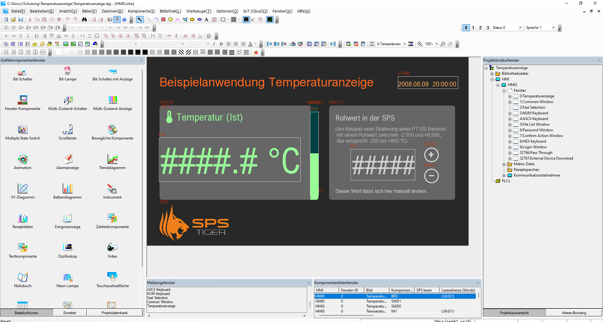 Beispielprogramm für eine einfache Temperaturanzeige für Kinco HMI