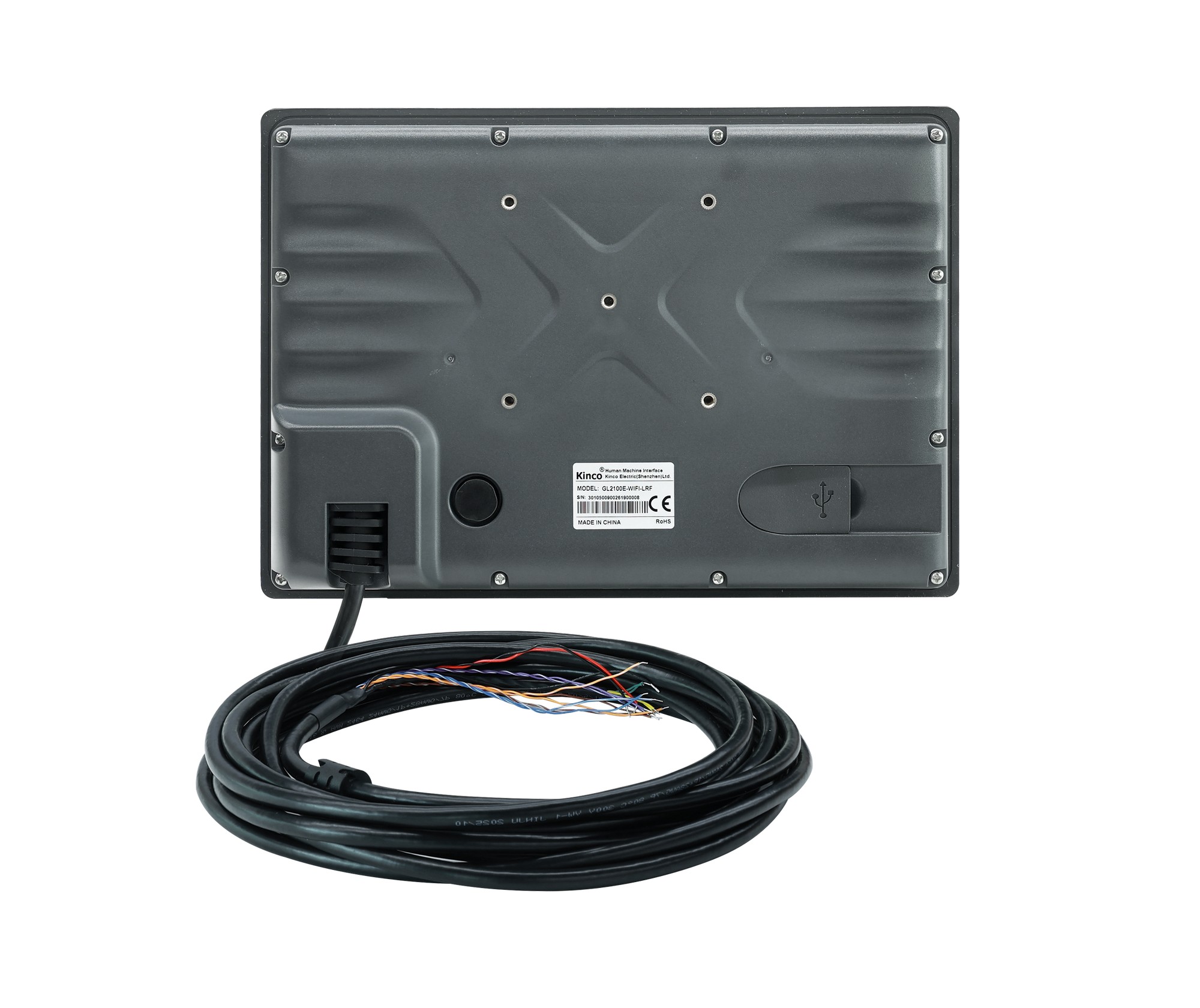 Kinco GL2100E-WIFI-LRF – rear view with VESA 75 × 75 mm mount and cable exit