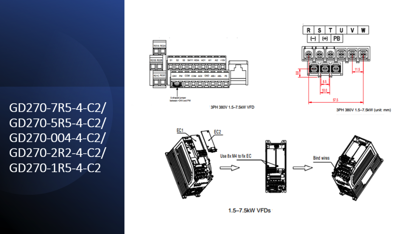 INVT Frequenzumrichter GD-270 mit 7,5 kW, spezieller Wechselrichter für Lüfter und Pumpen-IP20