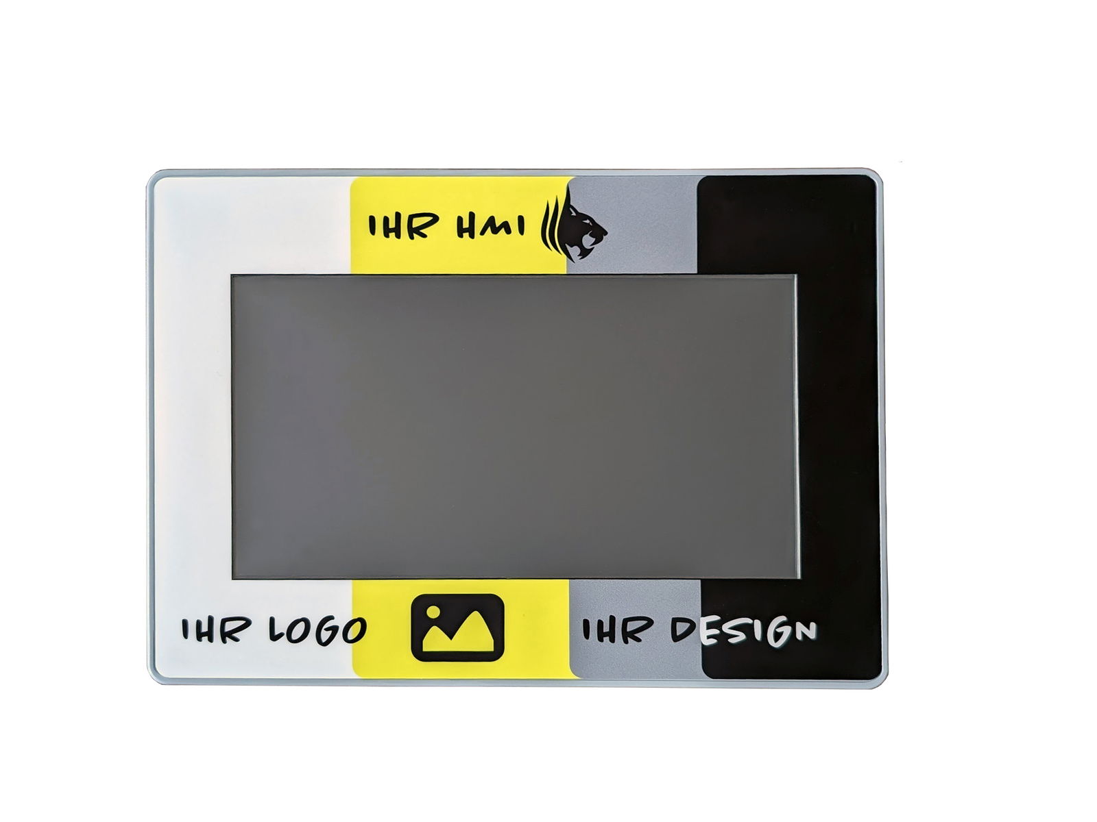 Sample HMI with specially printed front as a loan device: Kinco GT070HE 7" IoT Series Widescreen HMI touch panel